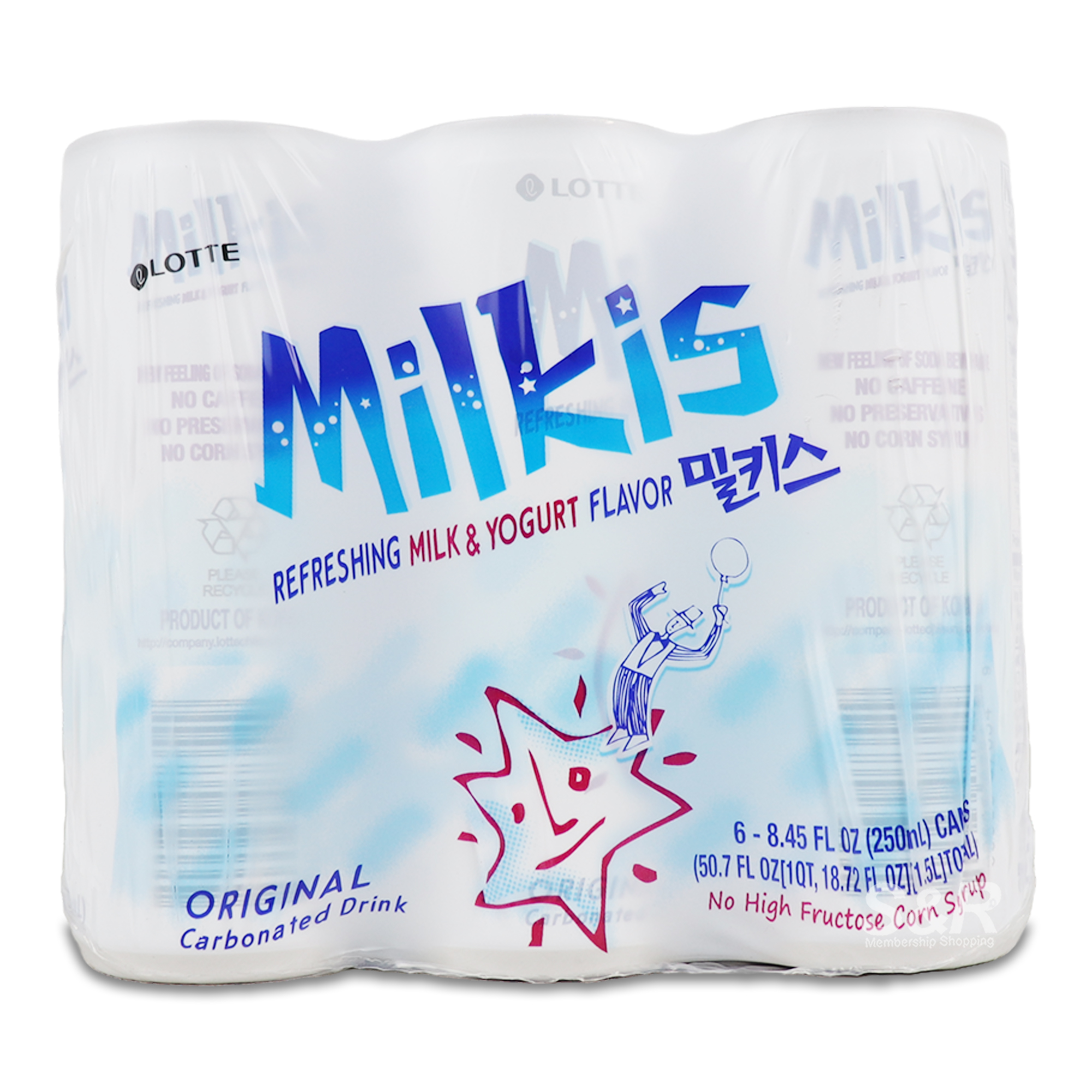 Lotte Milkis Milk and Yogurt Carbonated Drink 6 cans